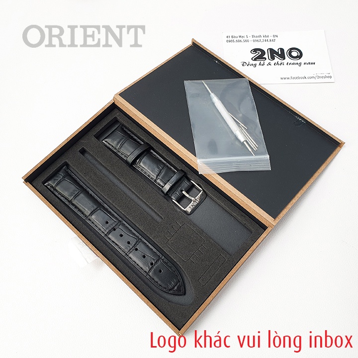 Dây đeo đồng hồ Orient da bò dập vân cá sấu size 21mm, 20mm, 22mm hộp gỗ tặng kèm phụ kiện, logo hãng khác inbox - D2108