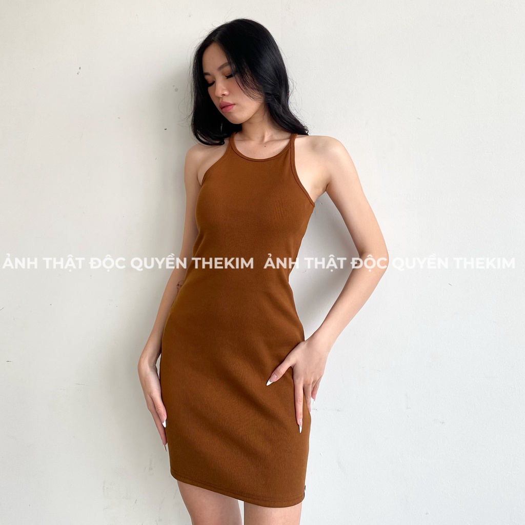 Váy body thun tăm ba lỗ The Kim , đầm body ngắn ôm sát người mini dress đen V151