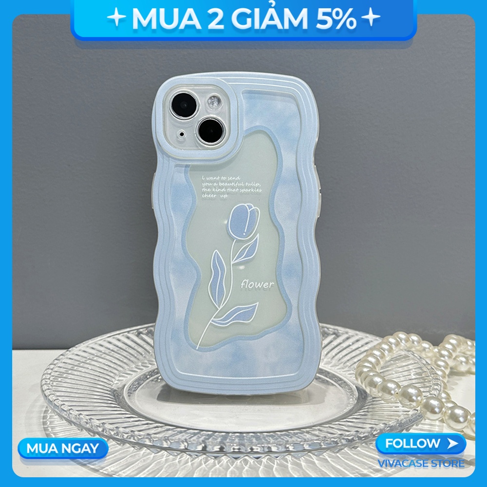 Ốp lưng Gợn Sóng Iphone X/XS/Xs Max/11/12 Pro/14 Plus/13 Pro Max/...trong hình Hoa Chấm Bi