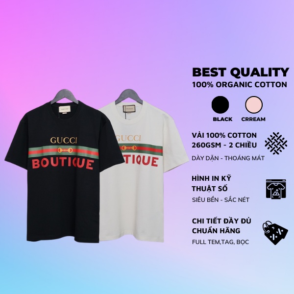 ÁO THUN GUCCI BOUTIQUE , ÁO THUN GC LOGO NGANG NAM NỮ UNISEX