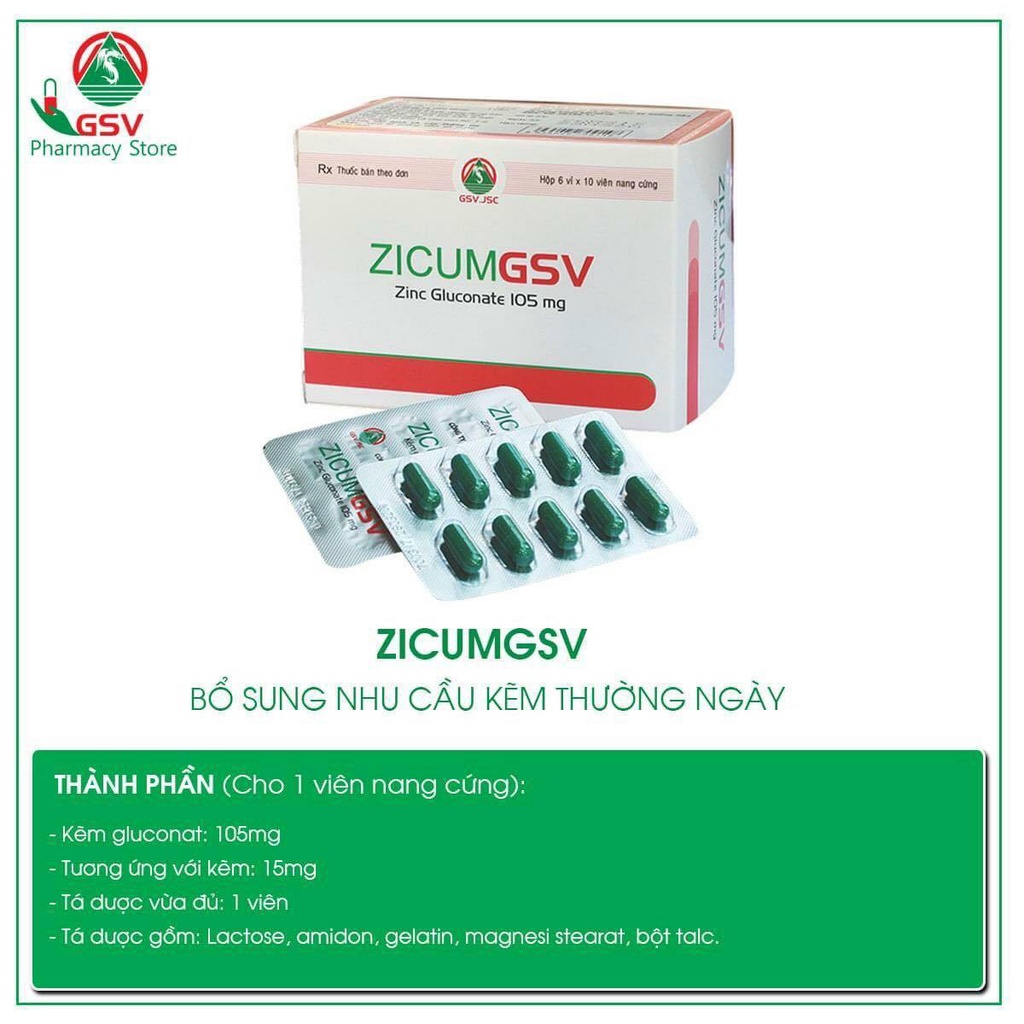 Zicum GSV  60 viên - Viên uống bổ sung kẽm ZICUMGSV