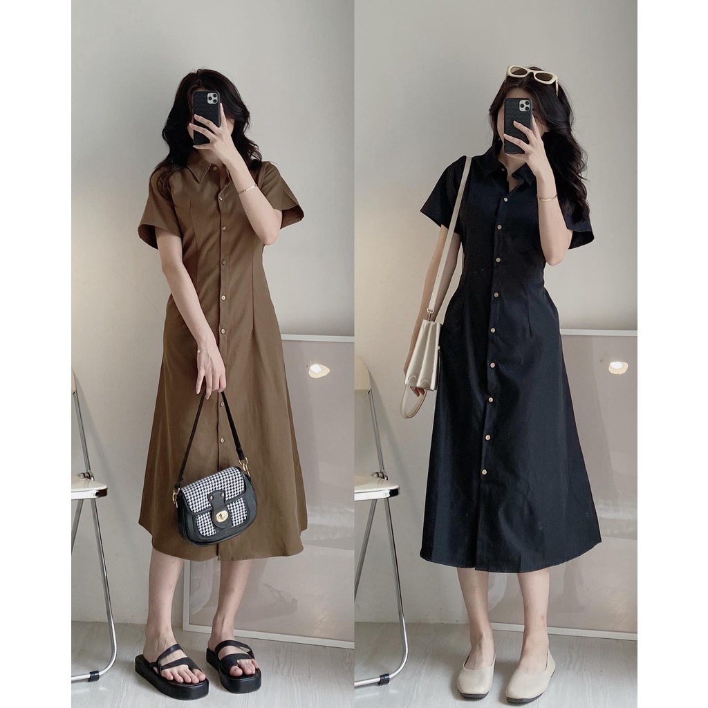 Váy thô cổ sơ mi chun lưng dáng dài Celyn.clothes