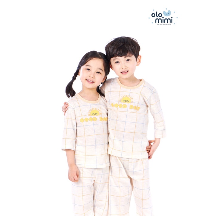 Bộ pijama lửng 100% cotton cho bé trai/ bé gái Good day Check Yellow - Olomimi Hàn Quốc
