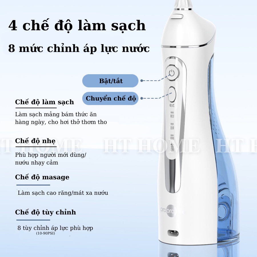 Tăm Nước Prooral 5025 Chính Hãng Bảo Hành 12 Tháng Máy Tăm Nước Cầm Tay 4 Chế Độ Làm Sạch Răng Miệng