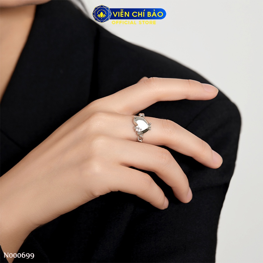 Nhẫn bạc nữ dây xích trái tim cắn dở chất liệu bạc Thái 925 thời trang phụ kiện trang sức Viễn Chí Bảo N000699