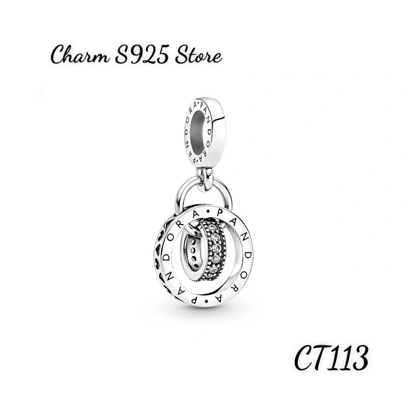 charm pan treo hoạ tiết logo đính đá bạc s925 cao cấp