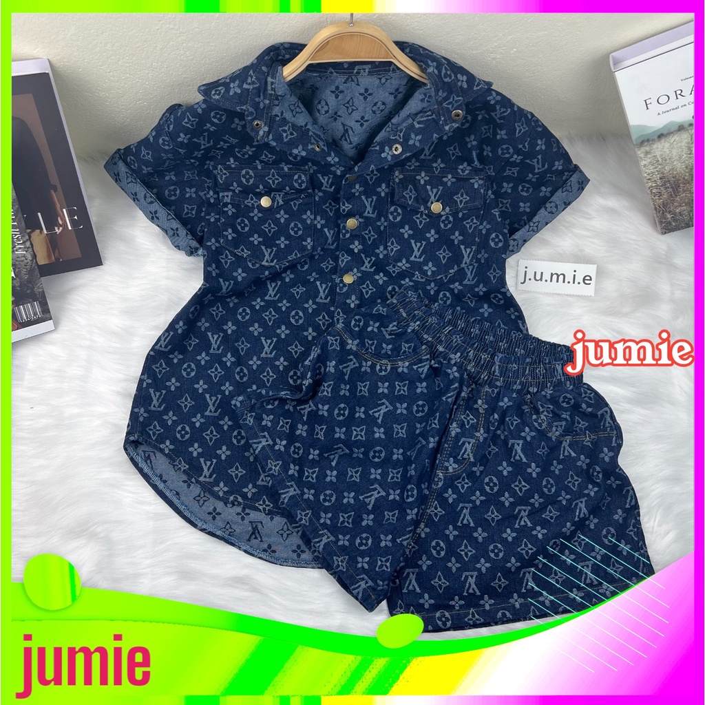 Set bộ bò nữ cộc tay, set jean nữ L.V hàng quảng châu cao cấp Premium jumie [K992]