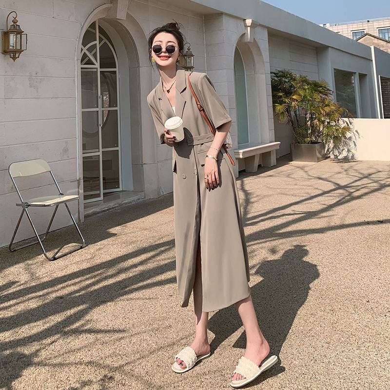 Váy Liền Âu Phục Tay Ngắn Khí Chất Cao Cấp Váy Dài Phong Cách Hepburn Tôn Dáng Gầy Chít Eo Kiểu Pháp Mẫu Mới Mùa Hè Cho