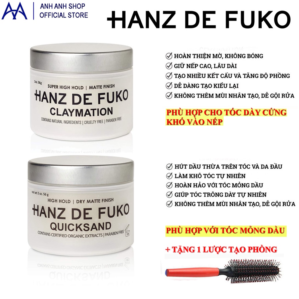 Sáp Vuốt Tóc Hanz De Fuko - Sáp Vuốt Tóc Hanz De Fuko Tạo Kiểu Hanz De Fuko Quicksand, Claymation 56Gr