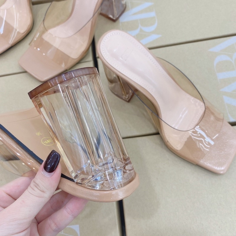 Guốc zr trong gót vuông màu nâu xuất xịn