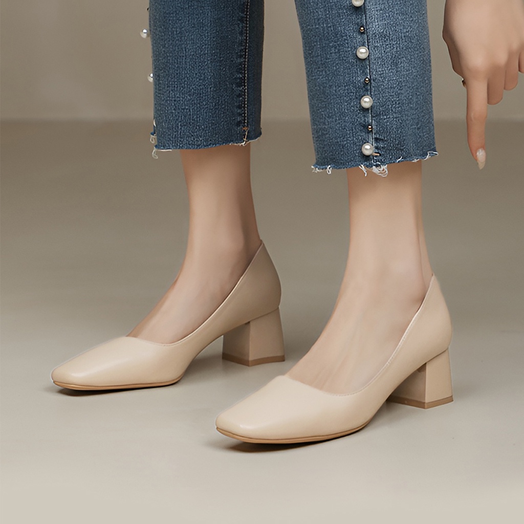 Giày cao gót đế vuông basic, giày cao gót mũi vuông thanh lịch cao 5cm_AA0388