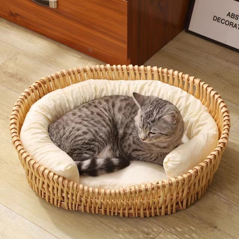 Size nhỏ - size vừa: chậu mây đan thủ công cho thú cưng có thể đánh rửa phơi khô sạch sẽ