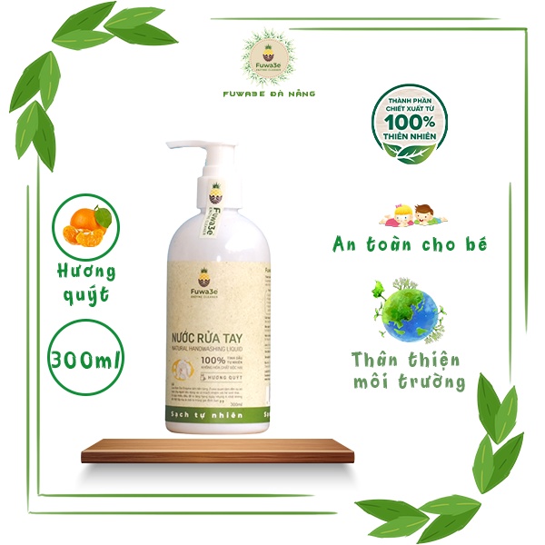 Nước rửa tay hữu cơ mùi tinh dầu quýt Fuwa3e 300ml sạch khuẩn, mềm da tay