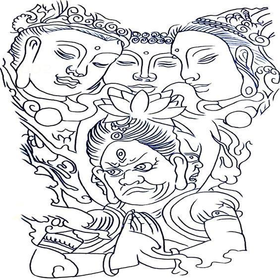 Hình xăm Phật tam diện dòng màu xanh dán ngực hình lớn chống thấm nước lâu dài full lưng nữ Phật tam diện vua