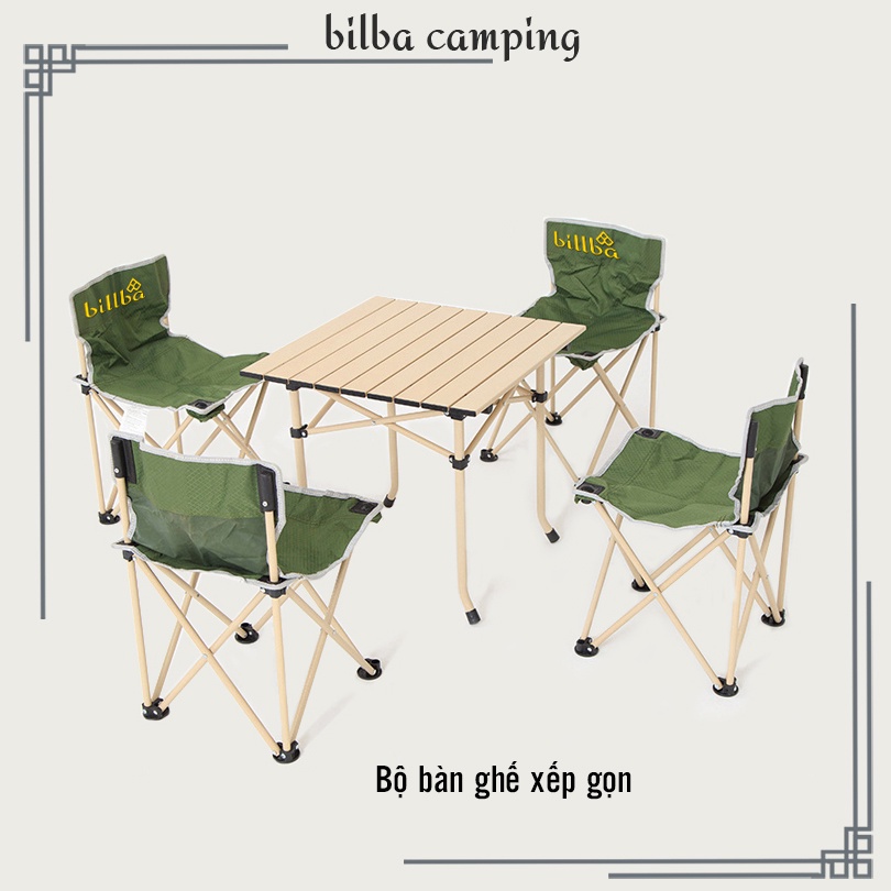Bộ gồm 1 bàn và 4 ghế xếp gọn hợp kim nhôm và vải dùng đi du lịch dã ngoại cắm trại - Billba Camping