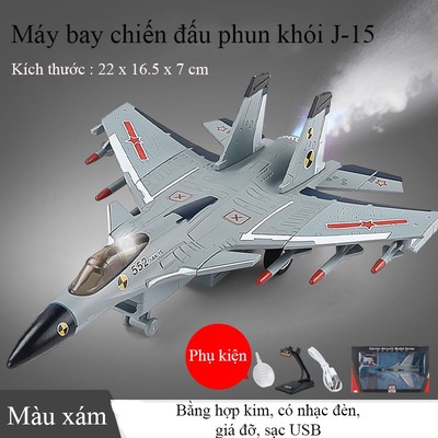 Đồ chơi máy bay tiêm kích J-15 KAVY bằng hợp kim có nhạc, đèn phun được khói chạy cót sạc điện USB