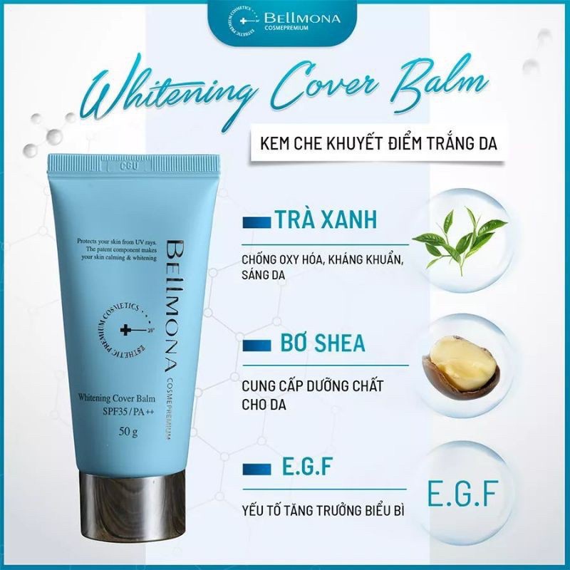 Kem che khuyết điểm, chống nắng, sáng da SPF 35 Whitening Cover Balm Bellmona