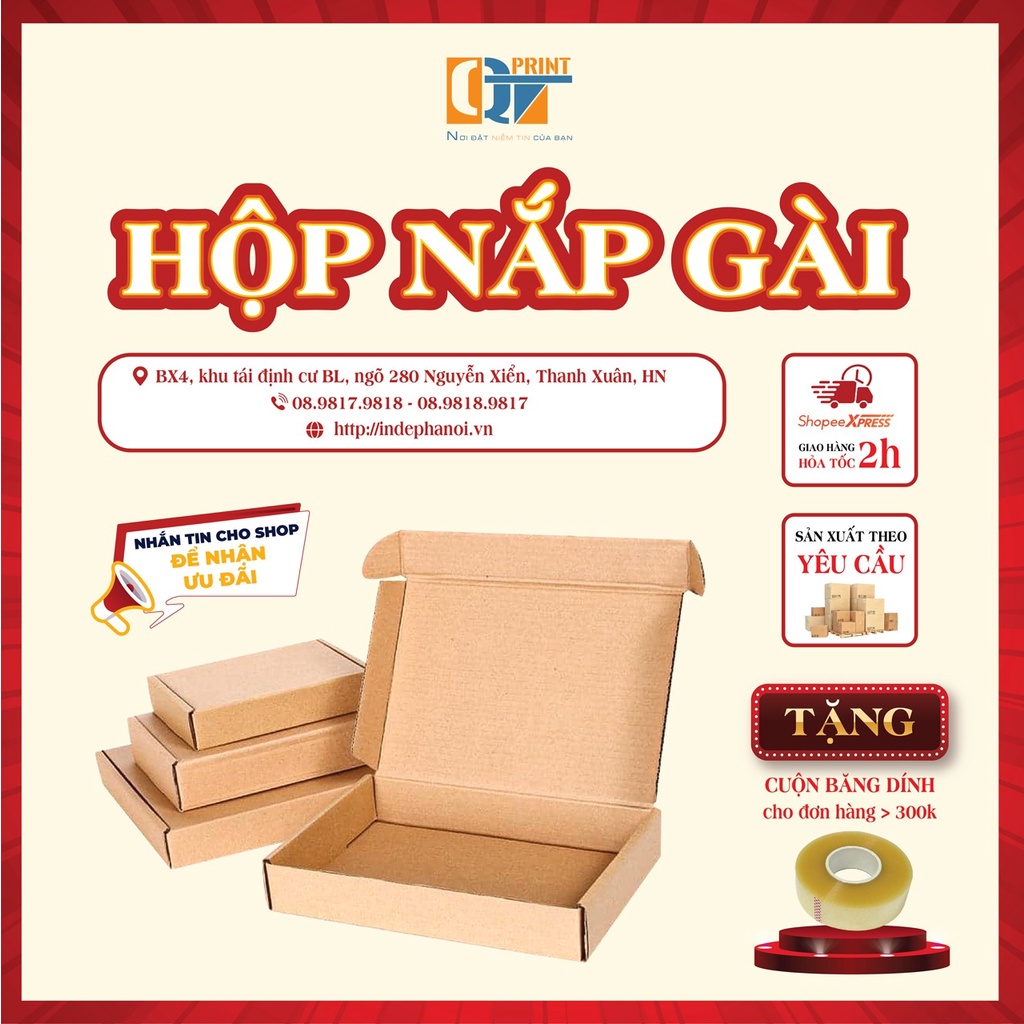 Hộp Carton Nắp Gài Đóng Hàng Đựng Quần Áo, Mỹ Phẩm, Quà Tặng, Chất Liệu Cứng Cáp Dày Dặn Đầy Đủ Kích Thước.
