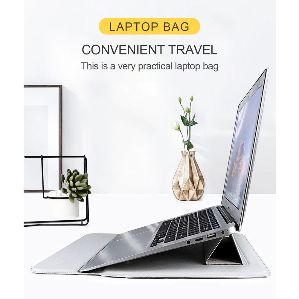 Bao da Laptop kèm đế kê máy tiện lợi, thời trang, chống trầy xước, bảo vệ máy