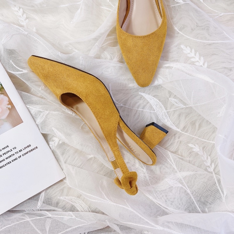 Slingback da lộn gót vuông 4cm - 1061