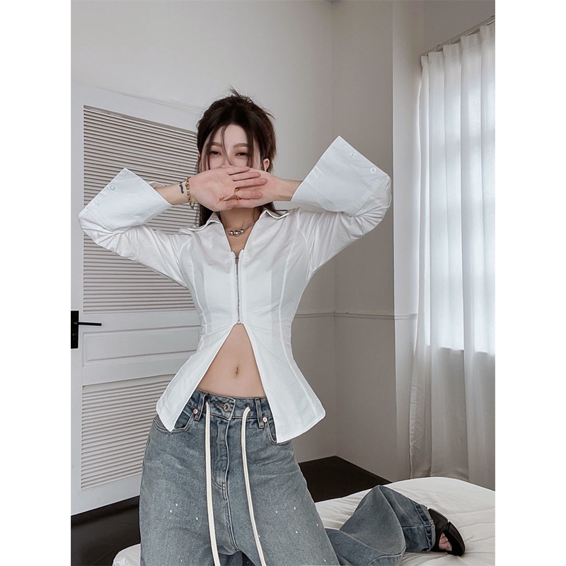 Áo kiểu XINLANYASHE tay dài thời trang Hàn Quốc quyến rũ cho nữ
