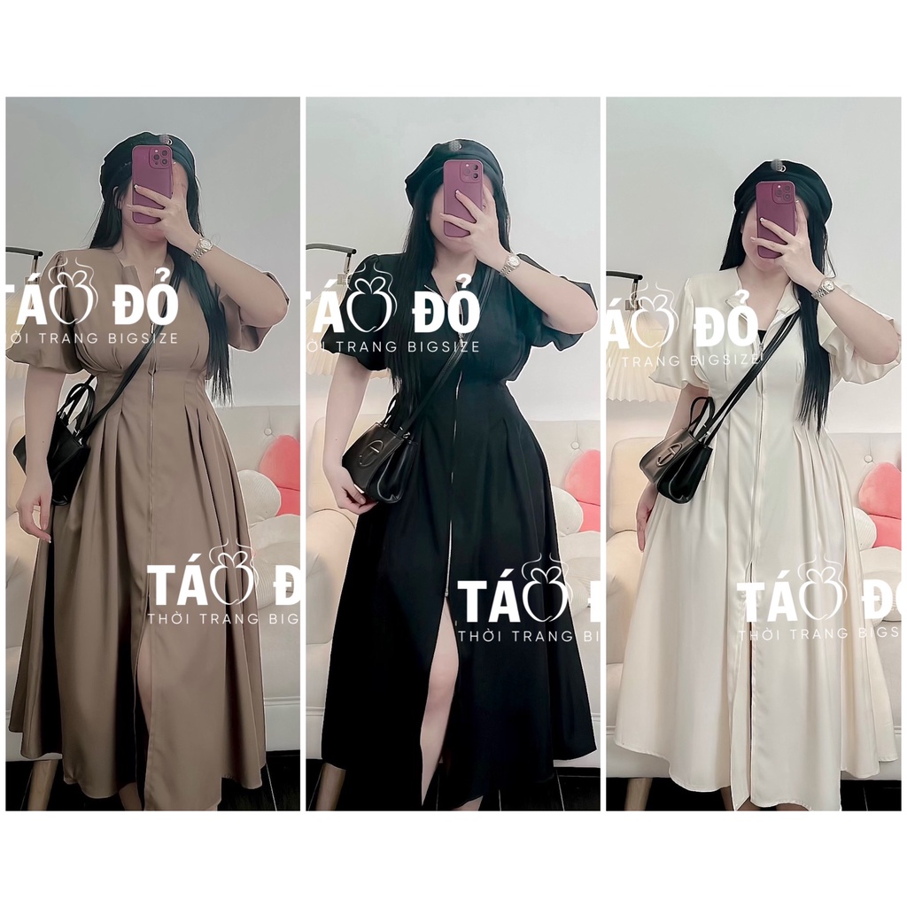 ĐẦM DÁNG DÀI THIẾT KẾ TAY PHỒNG KHÓA KÉO TRƯỚC D205 (TÁO ĐỎ BIGSIZE 55-90KG) 🍎🍎🍎