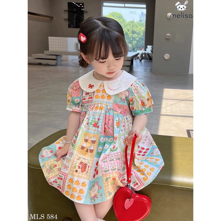 Váy bé gái Melisa họa tiết thô coton cho bé 2, 3, 4, 5, 6, 7, 8, 9, 10, 11 tuổi