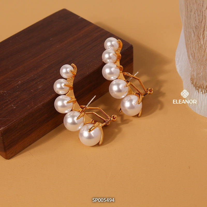 Bông tai nữ chuôi bạc 925 Eleanor Accessories viền cong đính ngọc trai nhân tạo phụ kiện trang sức 5494