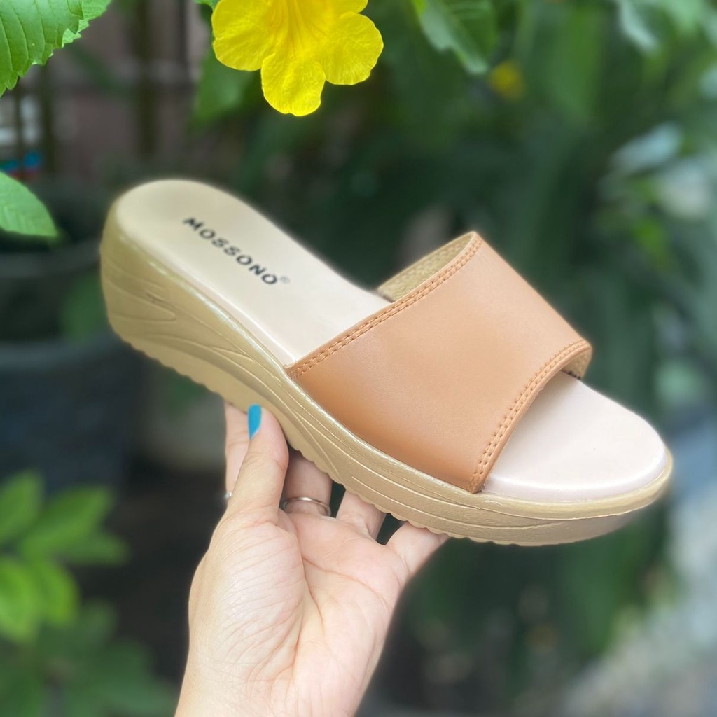 Dép Thái Nữ Quai Ngang Da Đế Cao Mossono YW568