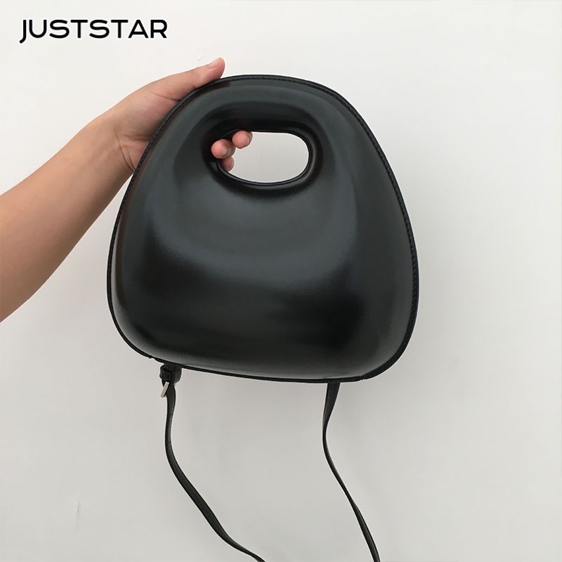 JUST STAR Túi Đeo Chéo Da PU Hình Tròn Nhỏ Màu Trơn Dễ Phối Đồ Hợp Thời Trang