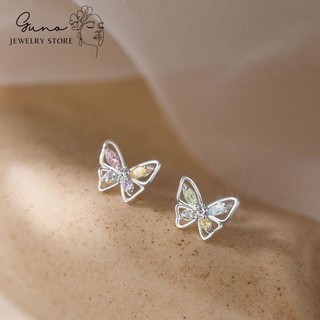 Bông tai bạc cao cấp 925 bướm đá kim cương ngũ sắc may mắn _ gunojewelry