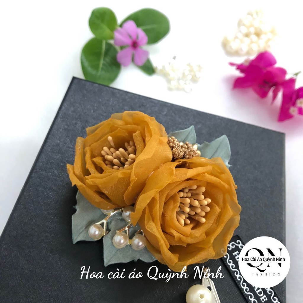 Hoa Cài Áo Vải Voan Hàn Cao Cấp Màu Đồng, Đường Kính 8cm Kết Hợp Với Váy, Áo, Khăn.. - Hoa Cài Áo Quỳnh Ninh