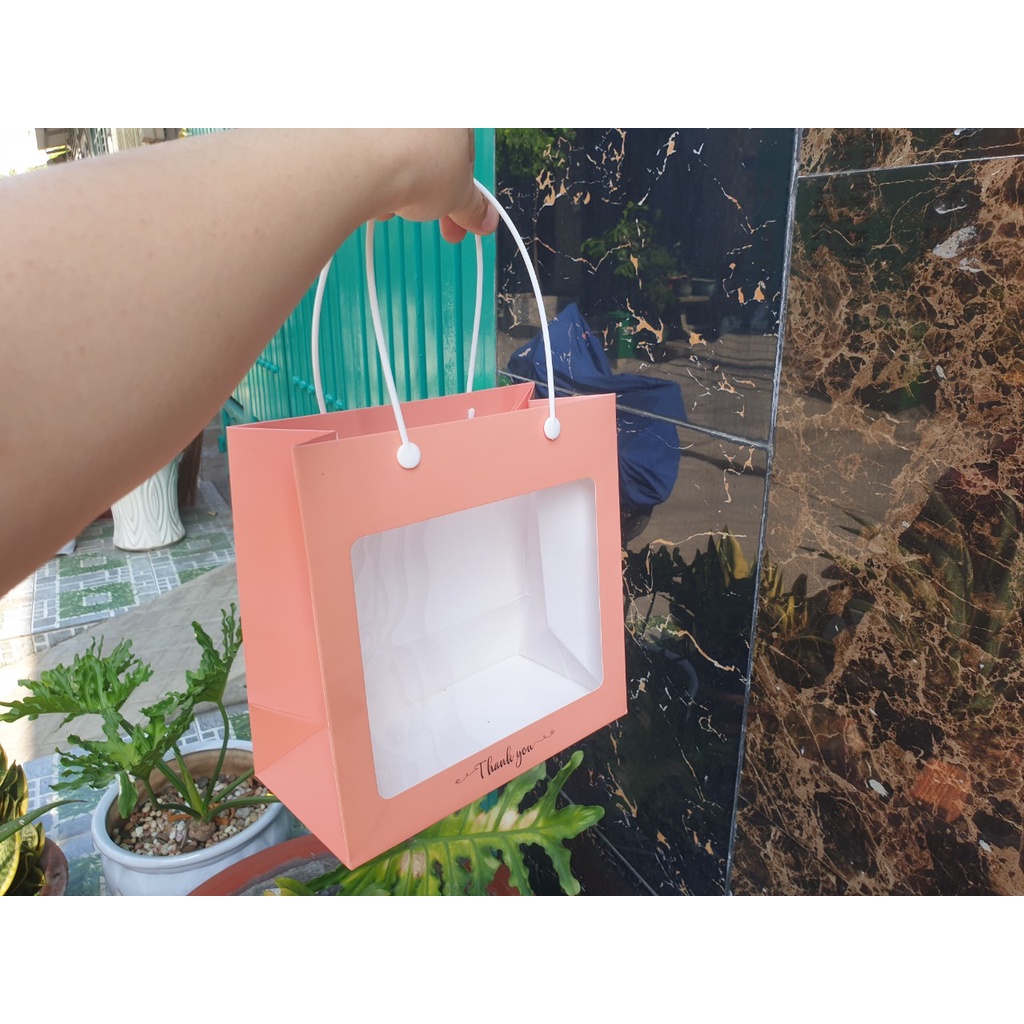 25 cái - Túi giáy mica mặt kiếng đựng phụ kiện,quà tặng,hoa khô - Mẫu 60M cam