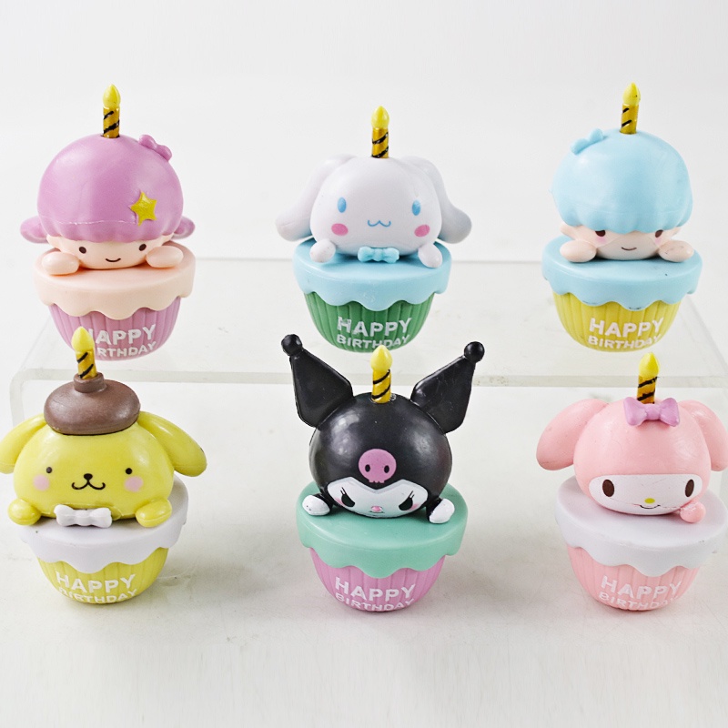 6 cái / bộ sanrio hello kitty my melody kuromi cinnamorol pochacco q phiên bản nhân vật hoạt hình trang trí bánh pvc hình hành động đồ chơi mô hình búp bê trẻ em quà tặng