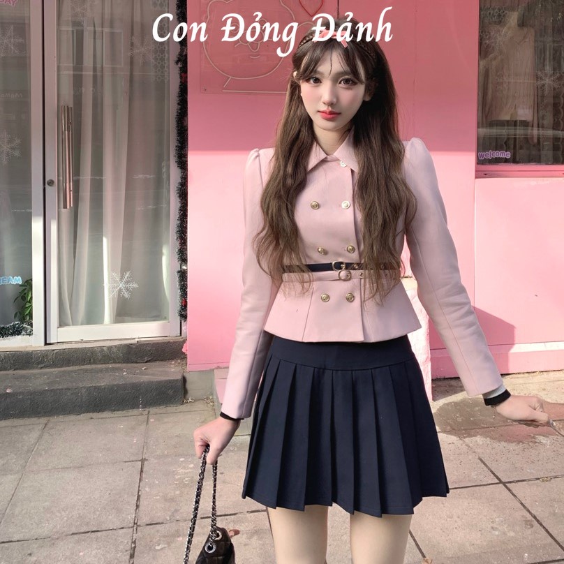 Áo Vest Nữ 2 Hàng Khuy Form Dáng Hàn Quốc - Áo Khoác Màu Hồng Công Sở Thanh Lịch AO062 Con Đỏng Đảnh