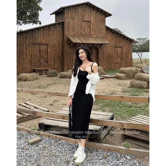 Váy Len Tăm 2 Dây Dáng Dài Chất Co Dãn Siêu Siêu Tôn Body Mix Đồ Dễ Mặc Cực Xinh
