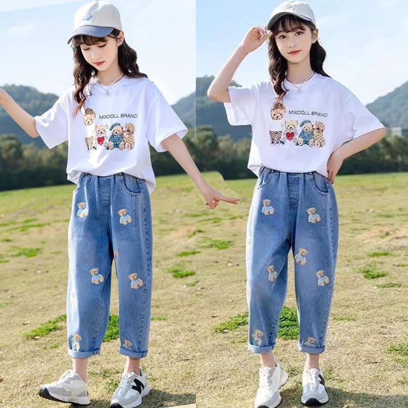 SET ÁO GẤU QUẦN JEANS GẤU THỜI TRANG TRẺ EM BEESHOP H23074