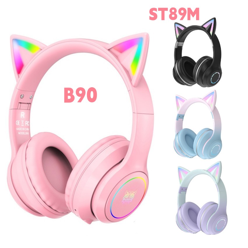 Tai Nghe Chụp Tai Bluetooth Không Dây Hình Tai Mèo Kèm Micro ONIKUMA B90 Cho Điện Thoại IOS Android