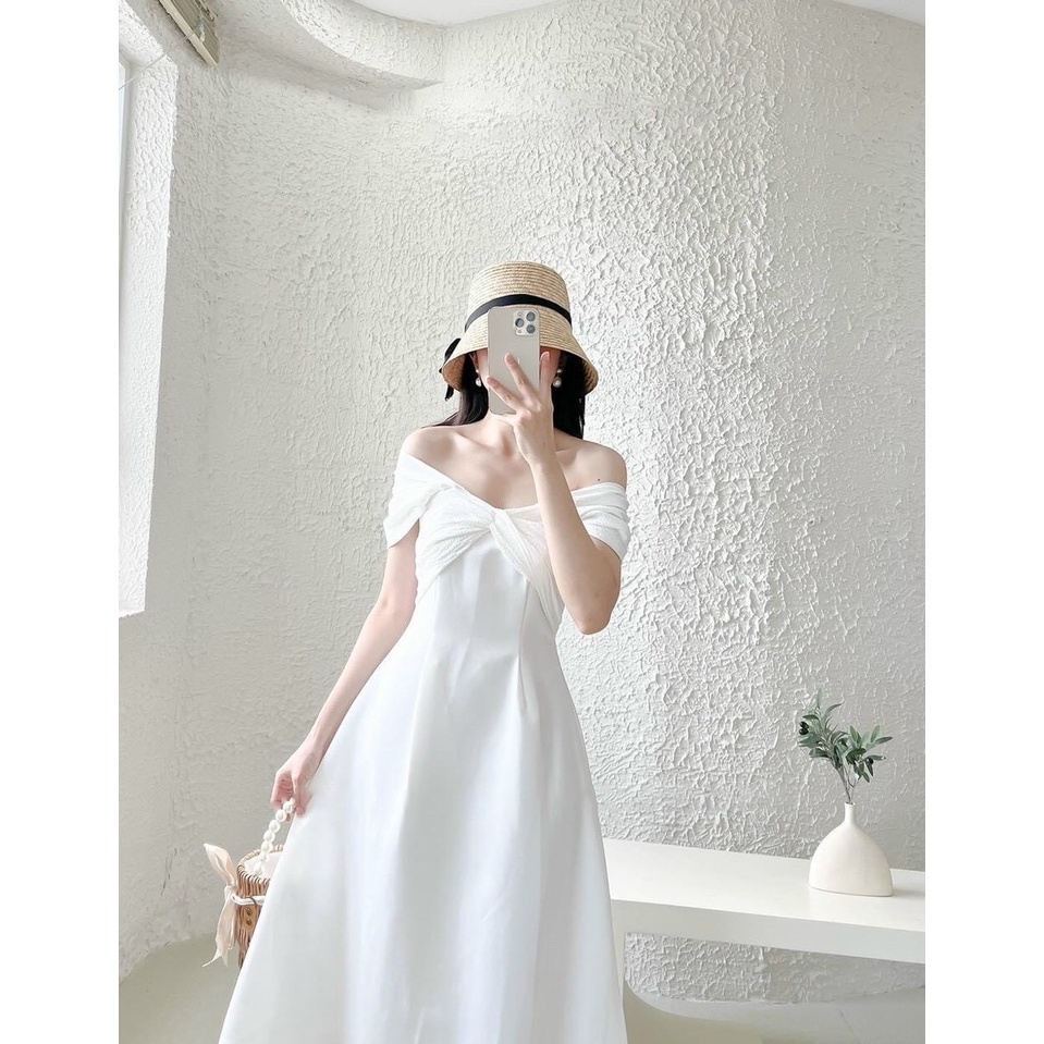 Đầm dự tiệc thiết kế tafta phối bẹt vai xốp thanh lịch sang trọng Callene