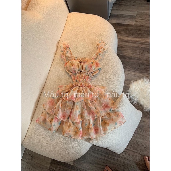 Váy hoa bo chun eo 2 tầng