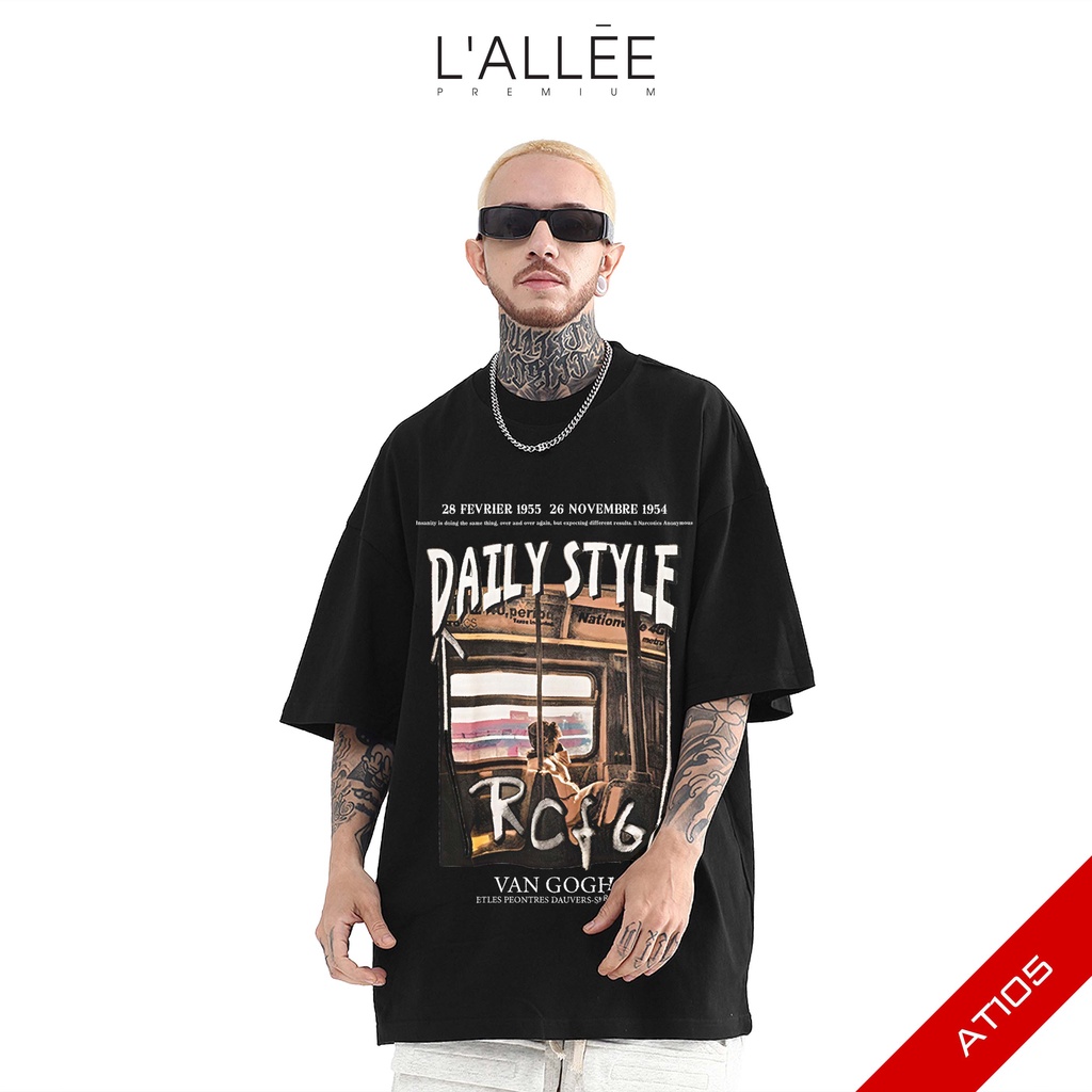 Áo thun Nam unisex LALLEE họa tiết Daily chất vải Cotton mềm mại, Phông tay lỡ dáng đứng, co giãn, thấm hút tốt  AT105
