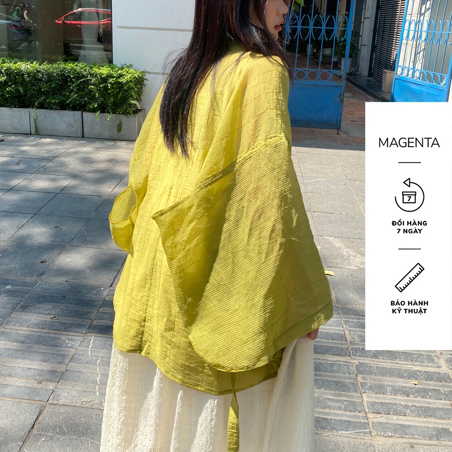 Áo Khoác Haori Magenta Furin, dáng oversize, chất liệu tơ nhăn