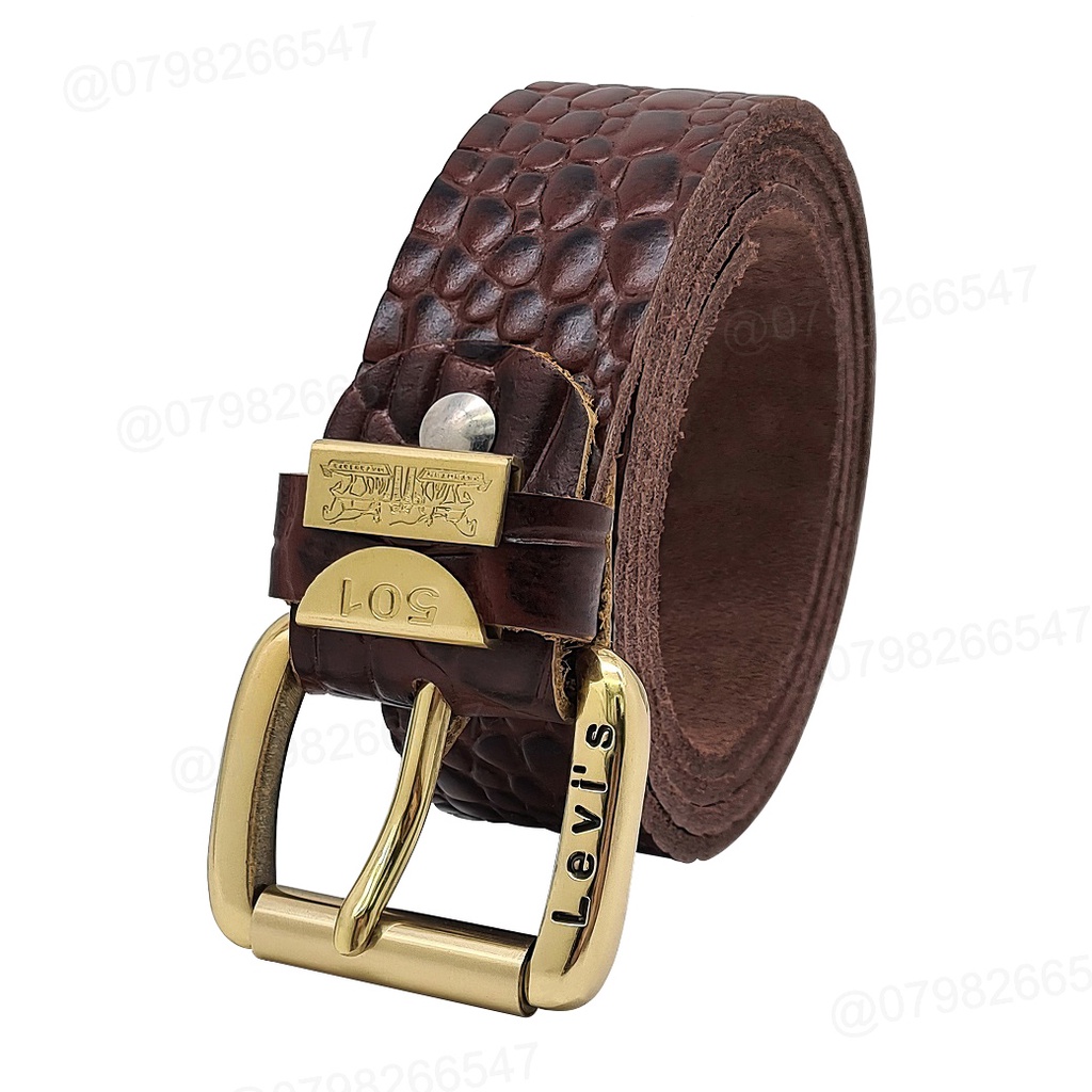 Dây nịt nam da bò vân cá sấu DHM-423 | Khoá kim đầu đồng nguyên khối kiểu tròn | Bảo hành 12 tháng