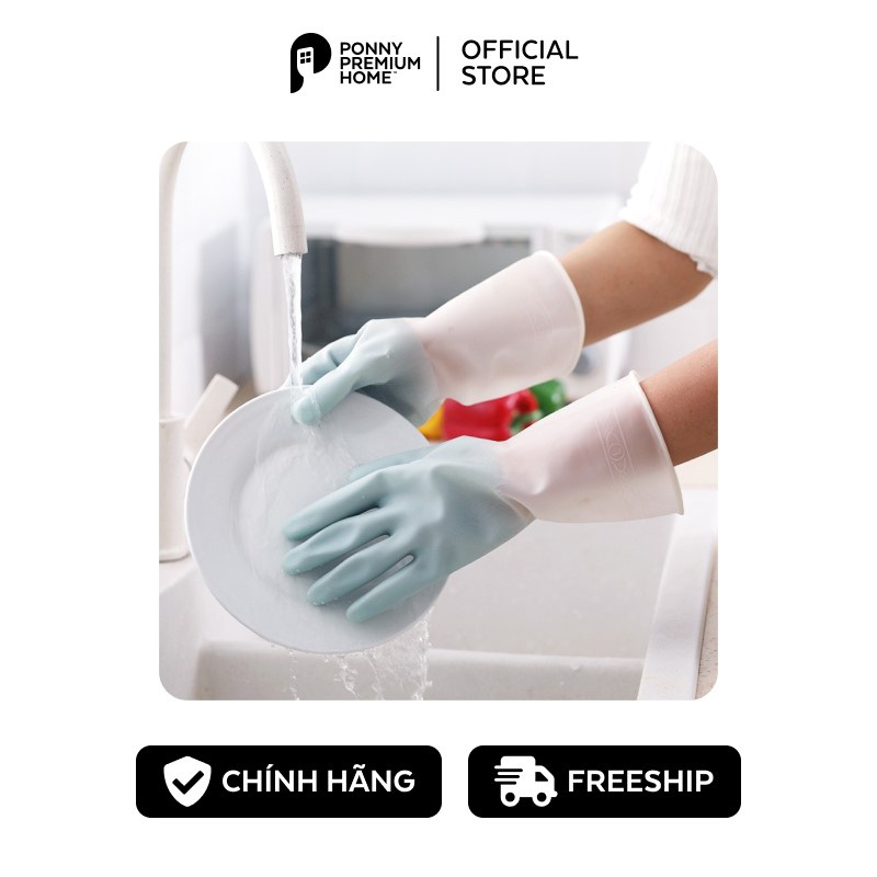Găng tay cao su siêu dai rửa chén bát giặt đồ Ponny Premium Home không mùi hôi tiện lợi