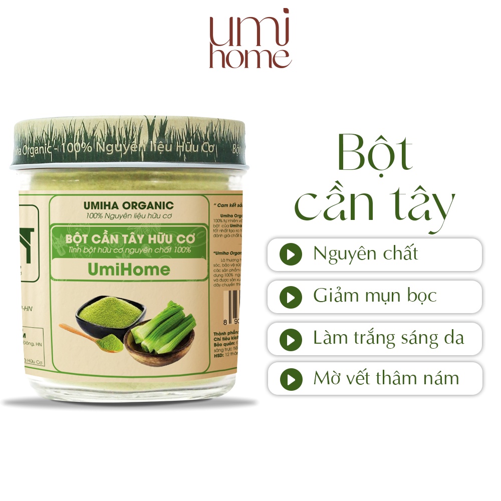 Bột Cần Tây nguyên chất hữu cơ UMIHOME 135g - Dùng để uống và đắp mặt nạ dưỡng trắng da hiệu quả