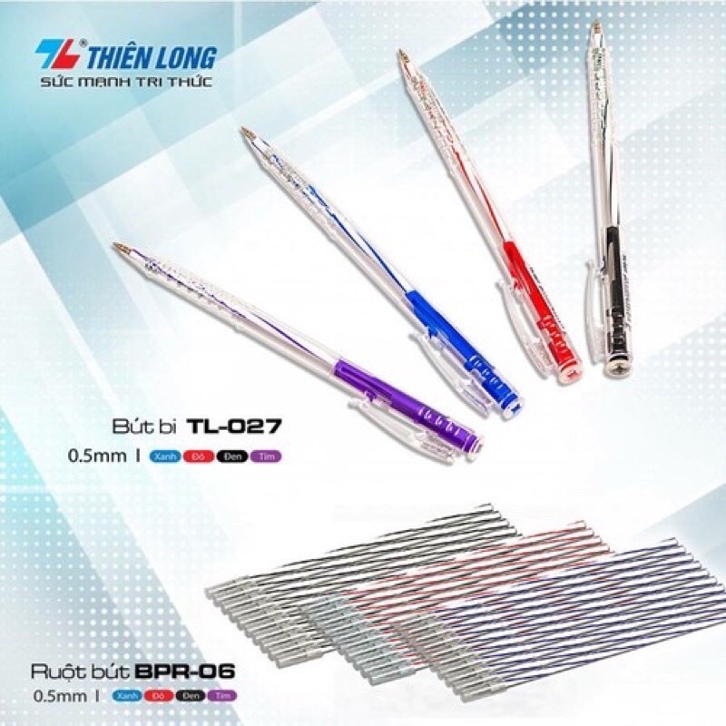Vỉ 10 ruột bút bi nét nhỏ Thiên Long ngòi 0.5mm BPR-06
