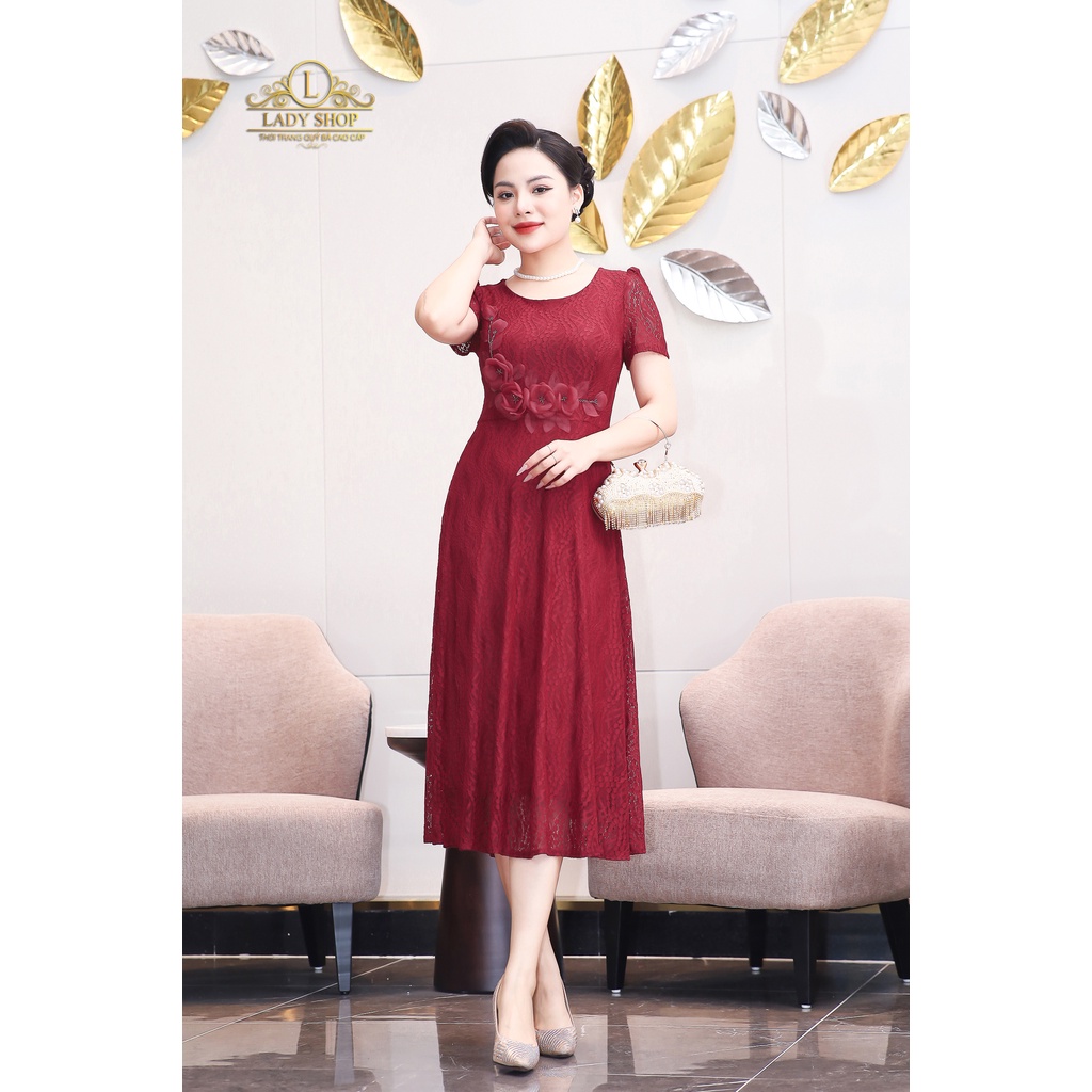 Đầm ren kết bông hoa eo Ladyshop thời trang trung niên cao cấp T94