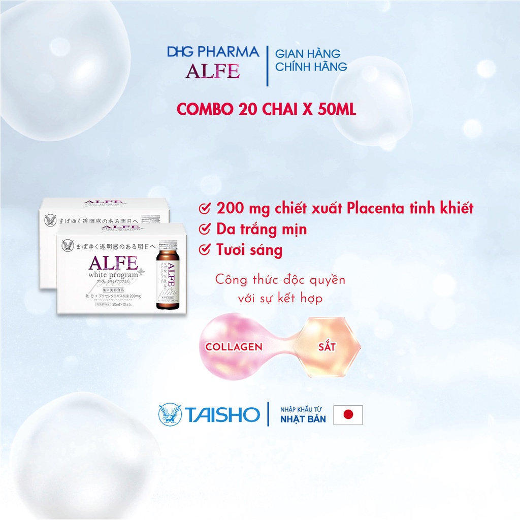 Collagen uống ALFE White Program hỗ trợ giảm nám và sạm da 20 chai x 50ml - Chính hãng DHG Pharma