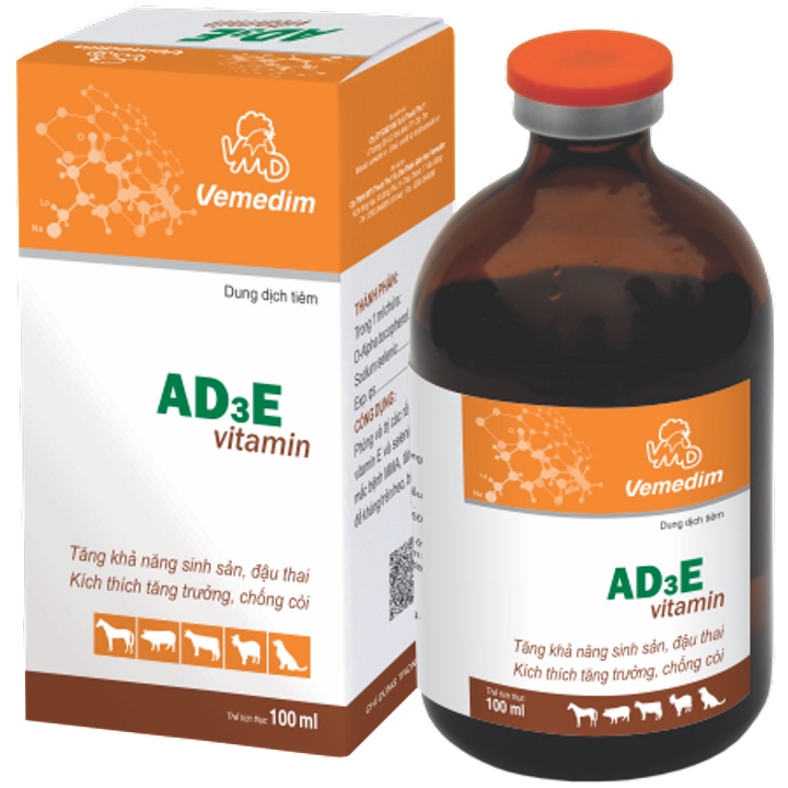 AD3E Vitamin - Bổ sung vitamin A,D,E giúp nâng cao năng suất vật nuôi. 100ml/chai