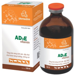 AD3E Vitamin - Bổ sung vitamin A,D,E giúp nâng cao năng suất vật nuôi. 100ml/chai